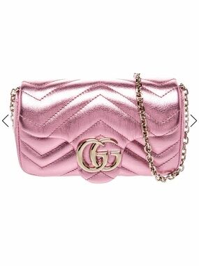 Gucci Metallic Pink Chevron GG Marmont Crossbody Bag